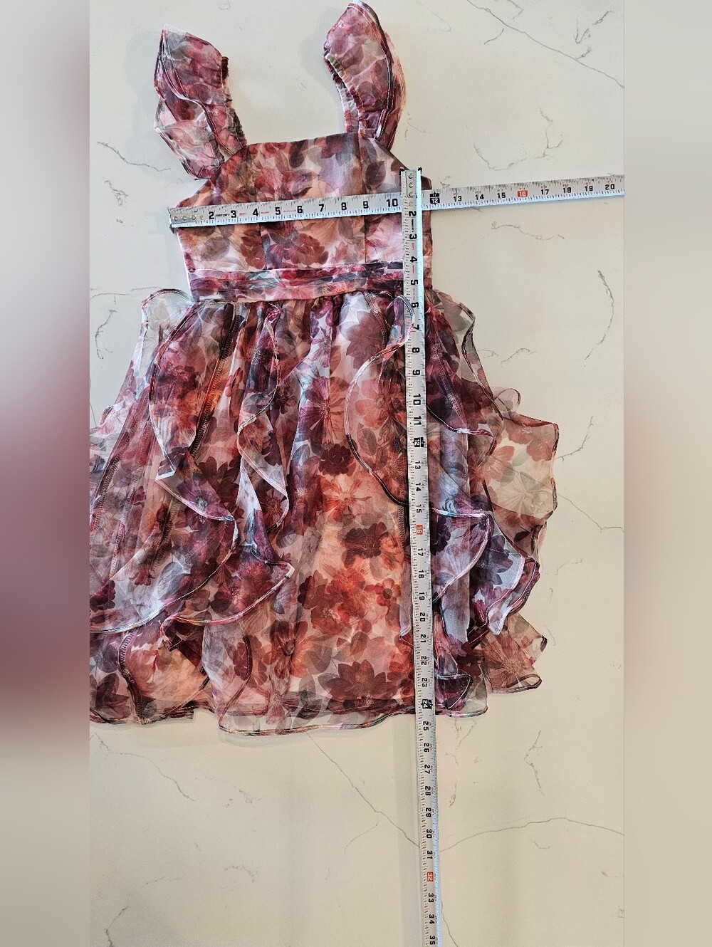 GB girls Floral Ruffle Organza Party Dress Pink & Burgundy Floral Girl's Sz 6 - Picture 8 of 9
